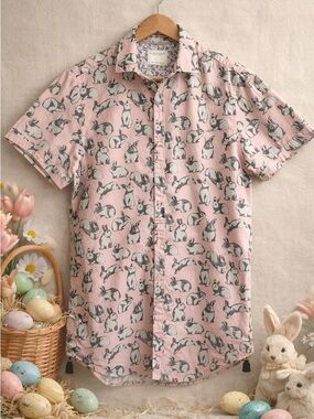Denim & Flower Ricky Singh Bunny Print Button Up – Men’s Medium Easter Graphic